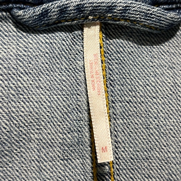 Free People Moonchild Distressed Oversized Denim Shacket Jacket In Indigo Blue - Picture 12 of 15